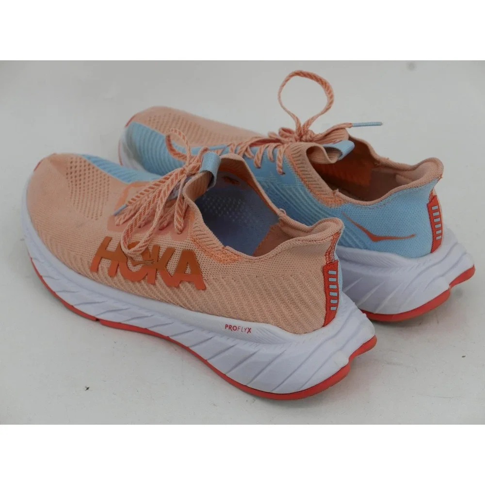 Hoka One One Carbon X3 Shoes Peach Blue Knit Running Sneaker Womens 11 No Insole